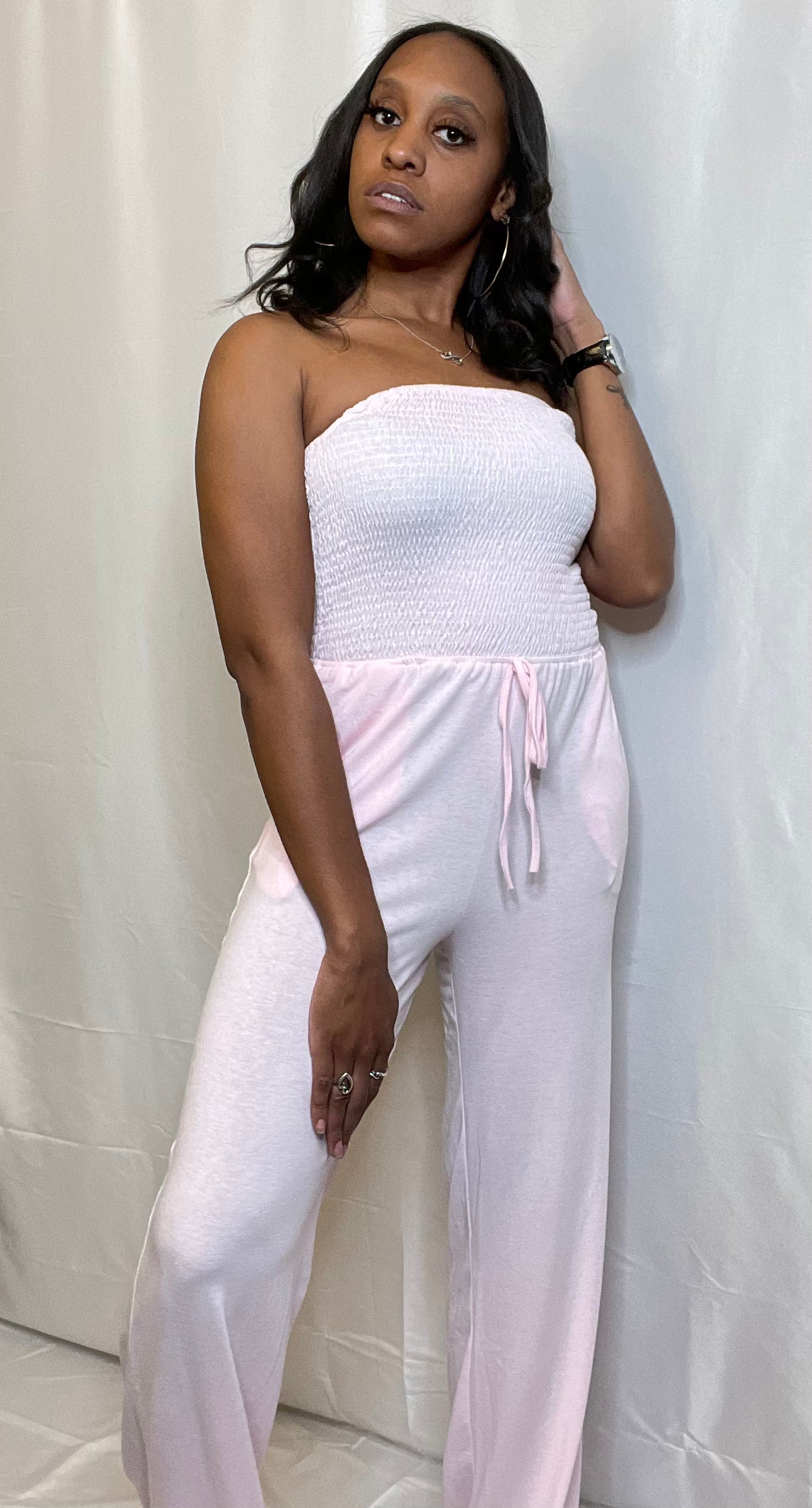 Pastel Pink Strapless Jumpsuit